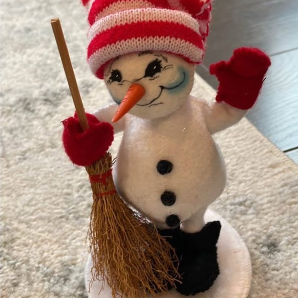 Vintage Annalee Snowman with Red Scarf and Broom